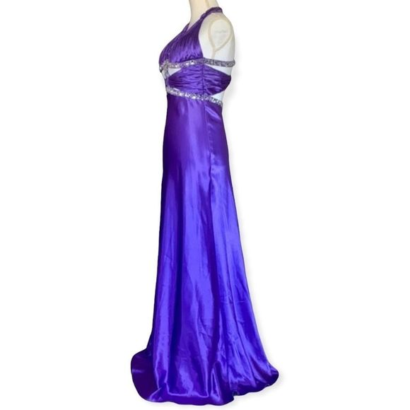 Taboo Formal Satin Purple Embellished Maxi Dress - Picture 2 of 9
